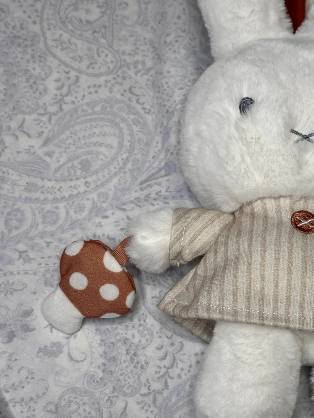 miffy White Plush Activity Toy with Beige Stripe Dress and Mint Teether